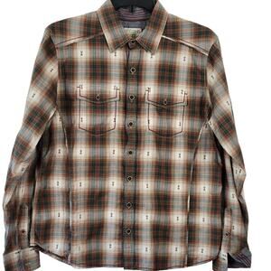 Ecoths Brown Plaid Western Style Shirt Classic Long Sleeves Button Up Men Size M